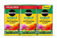Miracle-Gro Peat Free Multi Purpose Compost 150L 3x50L Pots Beds Plants 0.22 per litre