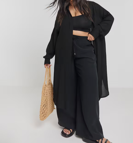 SIMPLY BE LADIES BLACK LONGLINE CRINKLE LONG SLEEEVE SHIRT NEW (ref 476) - Picture 2 of 4