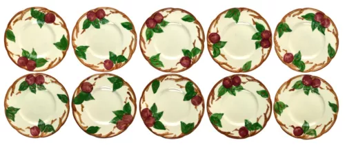 Set of 10 Vtg Franciscan APPLE 6.25" Bread Plates Hand Decorated Calif USA