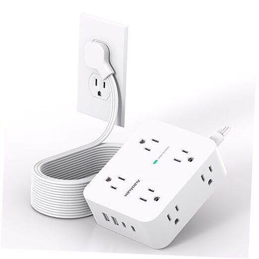 Extension Cord 15 Ft, Power Strip with 4 USB Ports(2 15Ft Flat Extension Cord-image