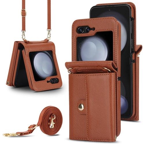 For Samsung Z Flip 6 /5 Shoulder PU Leather Card Holder Wallet Bag Phone Case - 第 7/70 張圖片