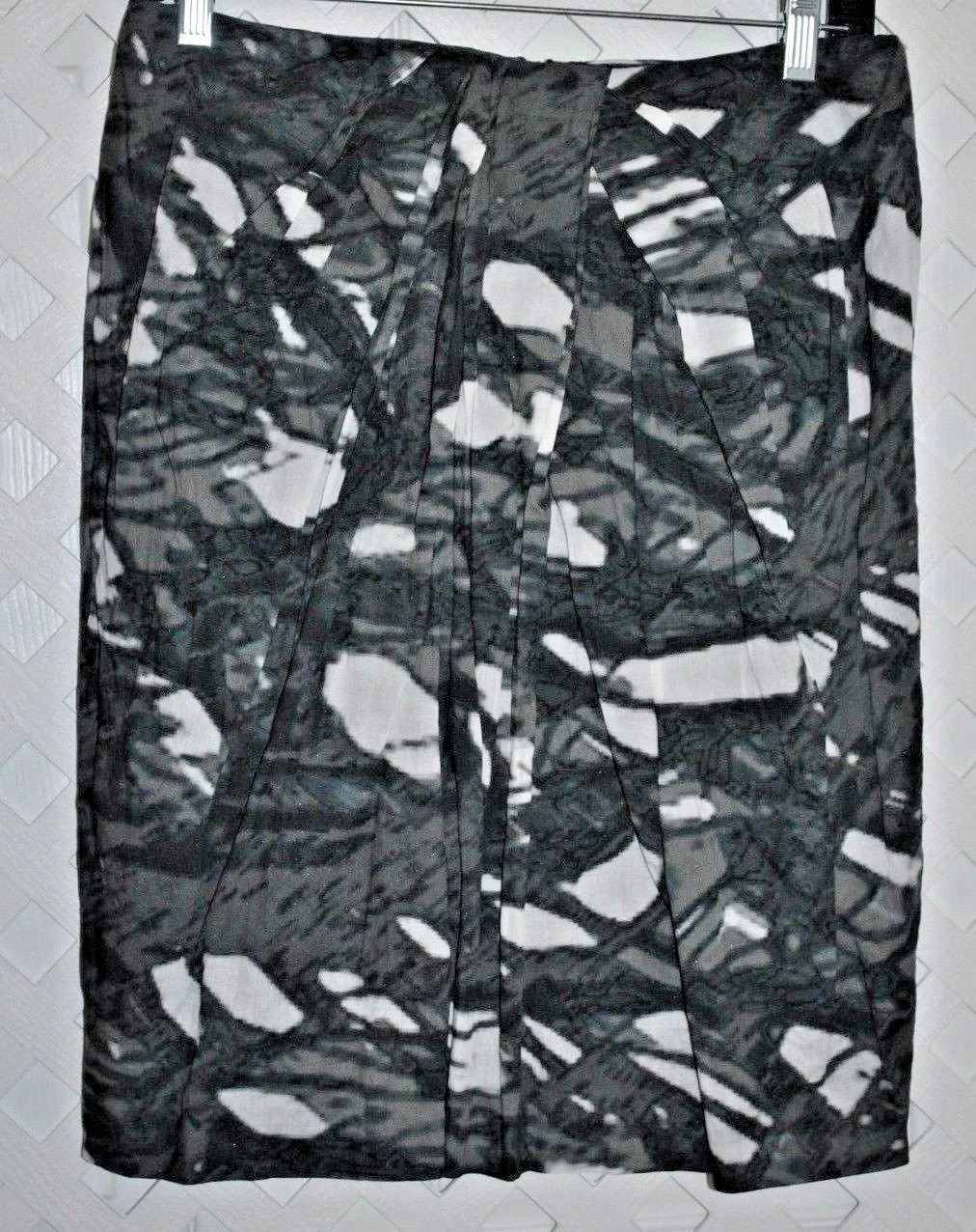 D. EXTERIOR Gray PATTERN CRINKLE COTTON BLEND LINED PENCIL SKIRT New S / 42