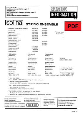 Solina Saitenensemble Service Manual mit elektronischem Schaltplan