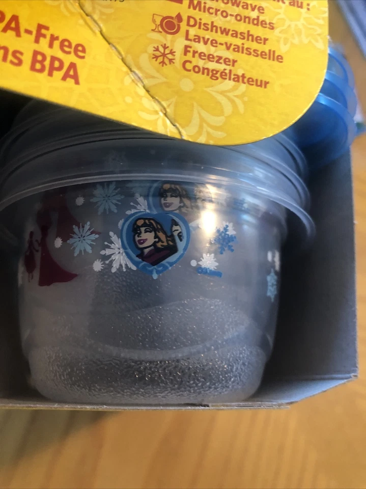 Disney Frozen Paquete de 6 Contenedores de Comida Plástico Glad Mini Tapas de Almacenamiento Redondas 4oz G Foto 3 de 4