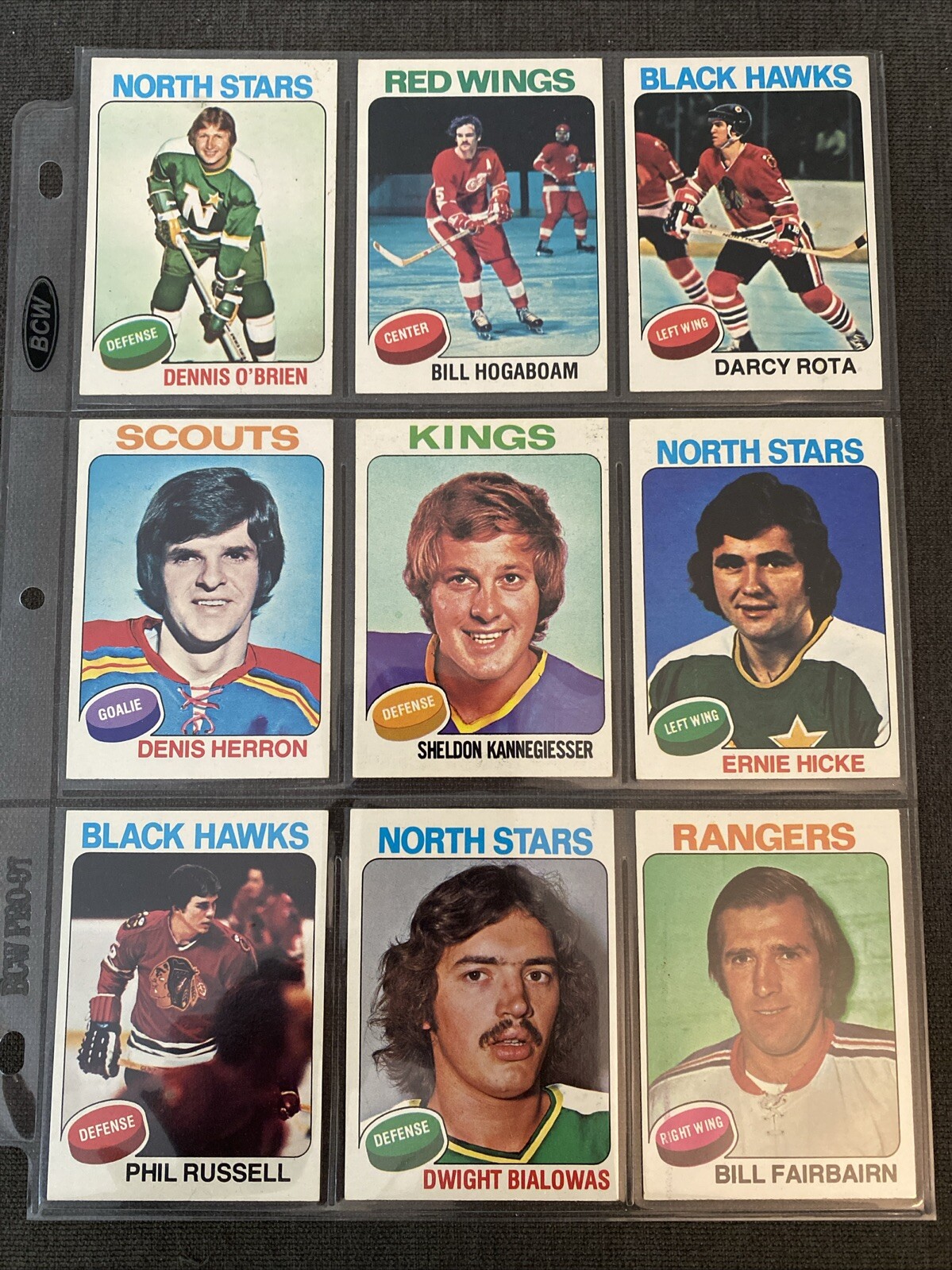 1975-76 Topps Hockey - 9 Card Lot - Dennis O’Brien • Bill Fairbairn