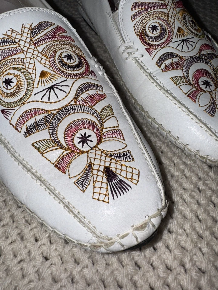 Mocasín vintage boho chic pikolinos azteca bordado cuero blanco 40 9 Foto 3 de 4