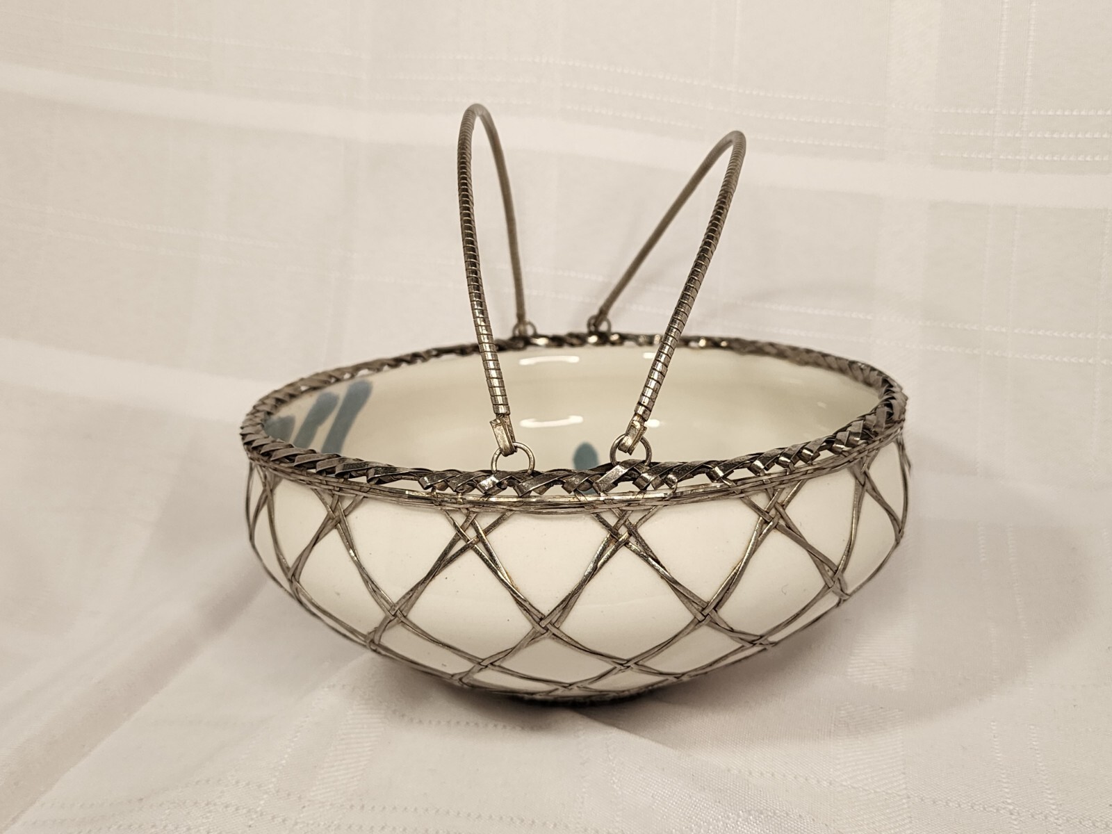 Antique Japanese Awaji Flowers Pottery Bowl Woven Silver Overlay Handle Basket eBay