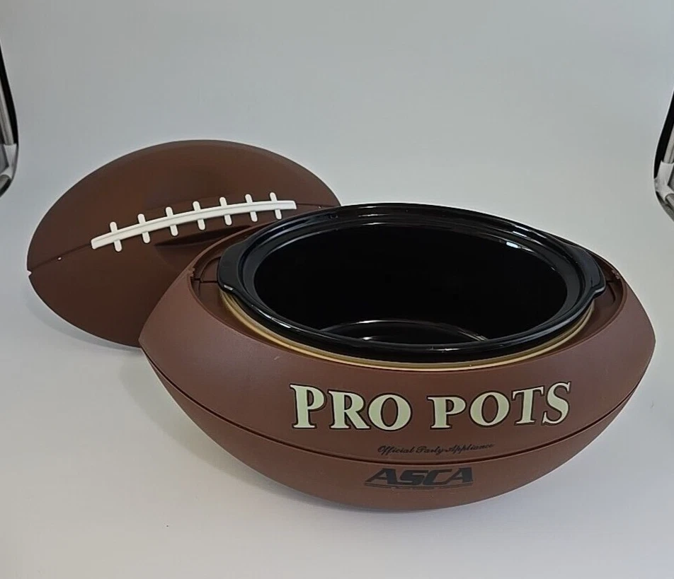 Pro Pots Football Shaped Slow Cooker 1.5 Qt Crock Pot Complete Lid Rest Clean