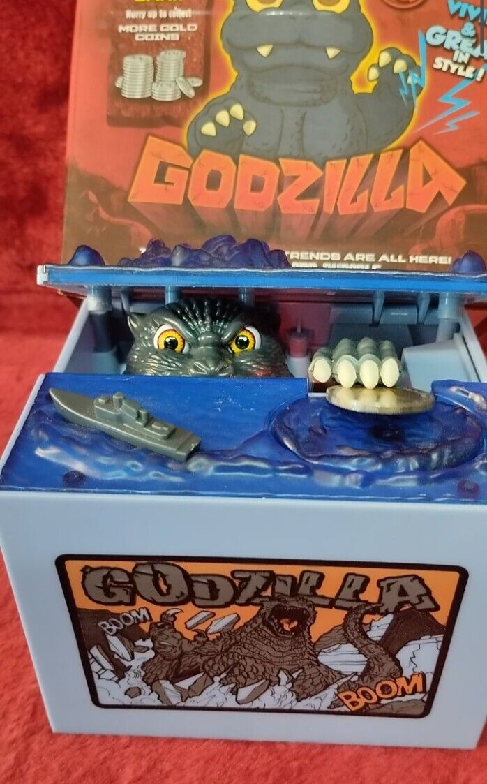 Moving Roaring Godzilla Coin Bank Piggy Bank w/ Sound Xlnt Cond w