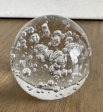 Vintage HAND BLOWN Clear ART GLASS Controlled Bubbles PAPER WEIGHT Ball Sphere