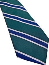 Brittany House London Tie Green Blue Silver Stripe Leys Century Store Vtg 90s