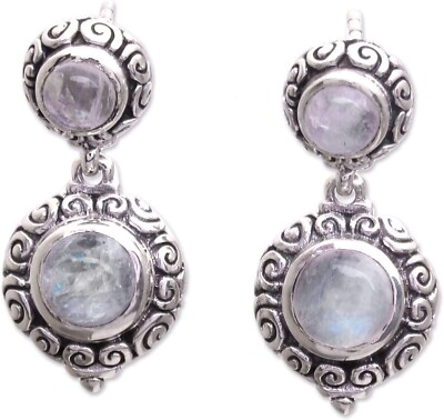 *NEW* NOVICA HANDMADE INFINITE SKY RAINBOW MOONSTONE STERLING DANGLE EARRINGS