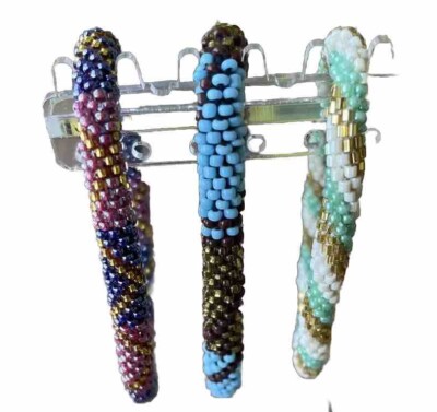 Sashka Co Bracelet Lot Roll Blue/ Brown/Red Seed Bead Nepal