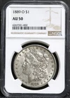 1889-O NGC AU-50 MORGAN SILVER $1 DOLLAR #2922