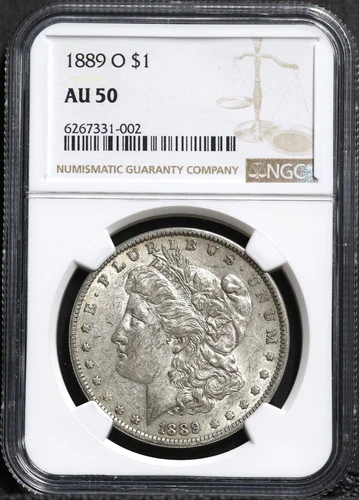 1889-O NGC AU-50 MORGAN SILVER $1 DOLLAR #2922