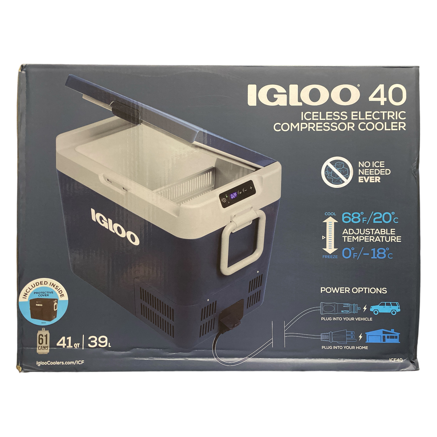 Электроохладитель Igloo ICF40 Active без использования льда с черной защитной крышкой