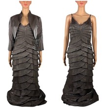 Adrianna Papell Womens 8 Dress Tiered Layered V Neck Sleeveless Cocktail Set EUC