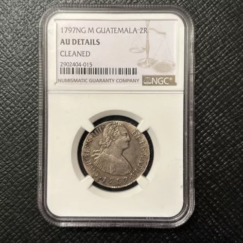 1797 NG M Guatemala 2 Reales Carolus IIII Silver Coin NGC AU Details Cleaned