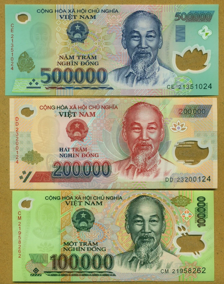 Vietnam Full set of 7 notes 10,000 to 500,000 Dong Polymer Issue  100% UNC - Image 4 of 4