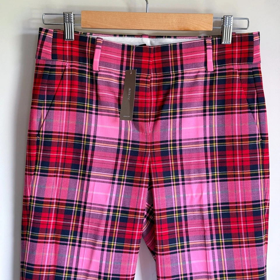 Rare J Crew Cameron Slim Crop Pant Pink Tartan Plaid Blogger's Fav Women's 4 NEW - Image 2 of 4