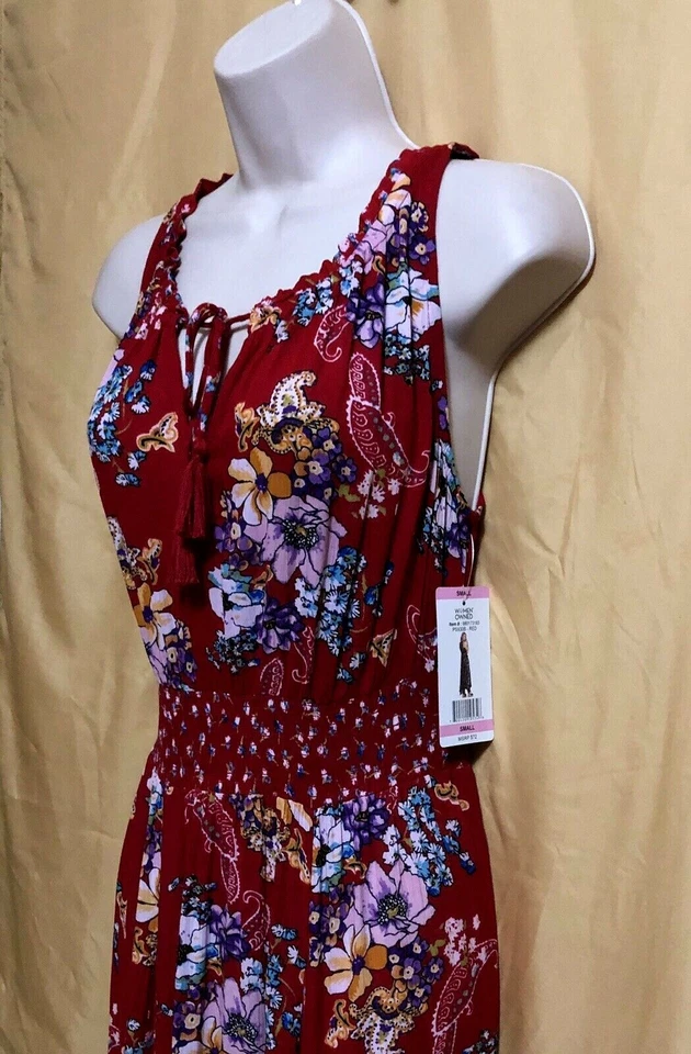 Bila Damas Rojo Floral Paisley Elástico Asimétrico Maxi Vestido Largo S XXL $72 Foto 4 de 4