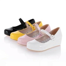 Women Round Toe Platform Wedge Dress Ankle Strap Mary Jane casual Shoes