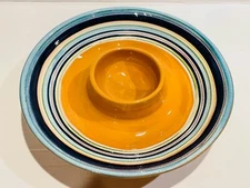 CRATE & BARREL Cortez Stripe Chip & Dip Bowl 14"