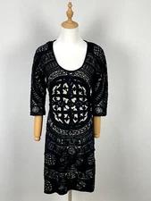 Desigual x M.Christian Lacroix Half Sleeve U-Neck A-Line Black Knee Dress Size M