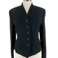 Guy Laroche Vintage Black Button Front Fitted Twill Jacket Women's US8/FR40