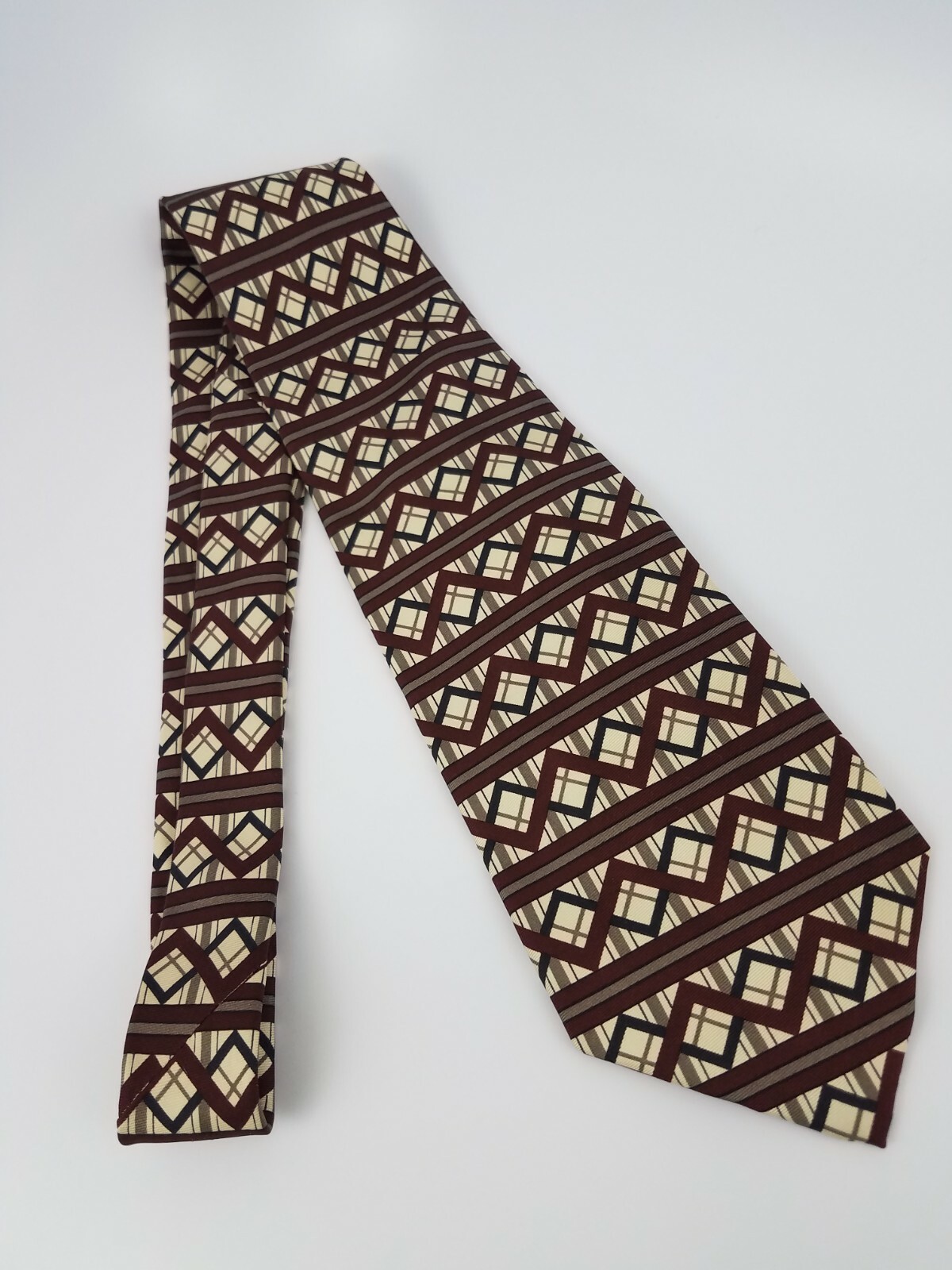 Robert Talbott Studio Silk Tie Beige Burgundy Bla… - image 2