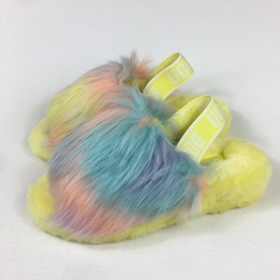 UGG Fluff Yeah Slide Slippers Yellow Pastel Tie Dye Women's Sz