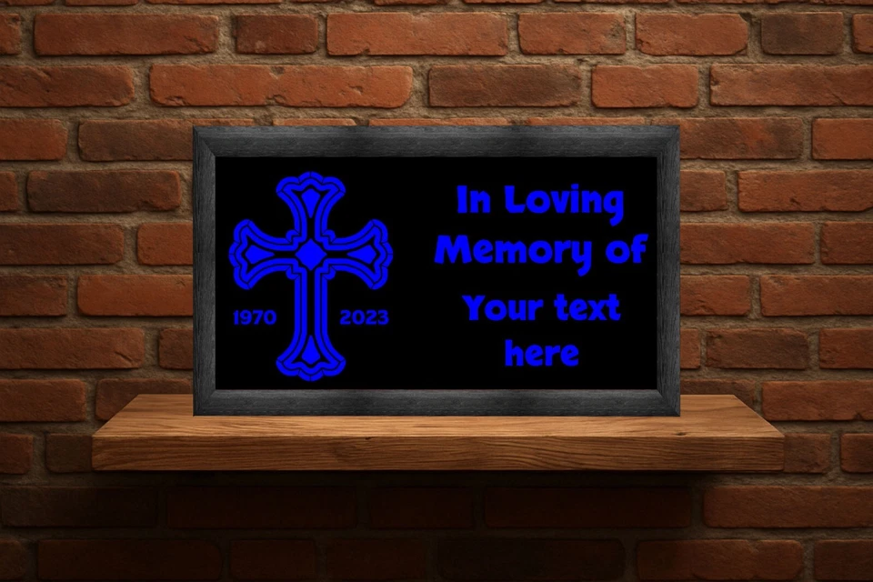 Placa de caixa de luz LED memorial - Personalizada em memória amorosa cruz 12x7 presente tributo - Imagem 2 de 4