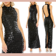 NWT Mac Duggal [ 10 ] 10907 Sequin High Neck Sleeveless Column Gown Black J1425