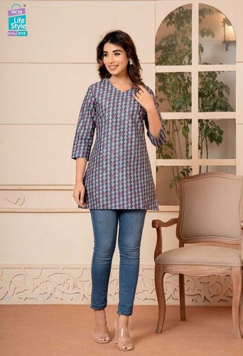 Readymade Short Ethnic Printed Cotton Regular Top Tunic Kurti Shirt For Women UK - Picture 26 of 79