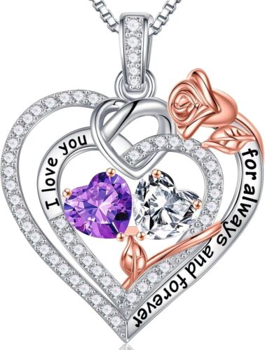 Engraved Heart Pendant Necklace with Double Birthstone - Perfect Gifts for Women - Picture 3 of 10