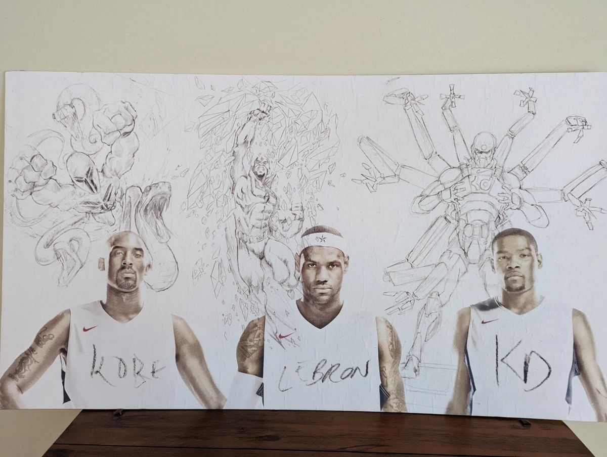 Kobe Bryant, Lebron James & Kevin Durant 24x36 Silk Screen Drawing