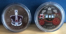 2006 & 2007 RCM 25-Cent Coloured Coins - Queen Elizabeth II Crown & 2007 Coach