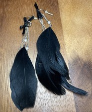 Boho Statement Earrings 3 Feather Dangle Stud