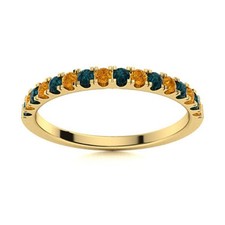 925 Sterling Silver Gold Round Citrine  London Blue Topaz Eternity Women Ring