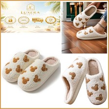 Cartoon Bow Slippers Women Men Memory Foam Faux Fur Plush Fuzzy Anti Slip
