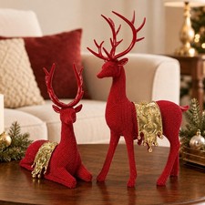 Red Gold Reindeer Figurines Set of 2 for Christmas Tabletop Decor Red