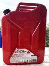 5 GALLON STEEL JERRY RED GAS CAN, MFG BY MID WEST CAN CO. - MODEL NO. 5810