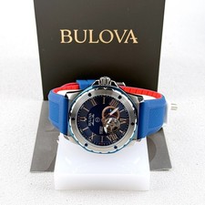 Bulova Men's Marine Star Blue Dial Silicone Strap Automatic Watch 98A282
