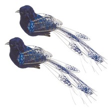 Christmas Tree Blue Bird Clip on Decoration Glitter Sequin 18cm Set of 2