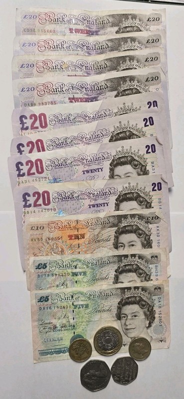 £185 GBP Pound FV (Face Value) Great Britain Coin & Banknote Lot