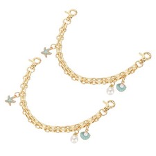 2Pcs 10" Shell Pearl Combination Pendant Handbag Chain Straps, Lake Green