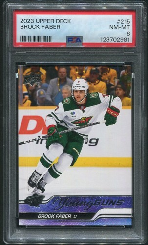 2023/24 Upper Deck Hockey #215 Brock Faber Young Guns Rookie PSA 8 (NM-MT)