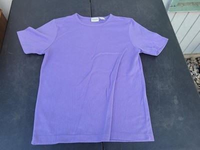 Classic Elements Shirt Womens Medium Purple Ribbed Short Sleeve Knit Taiwan 90s