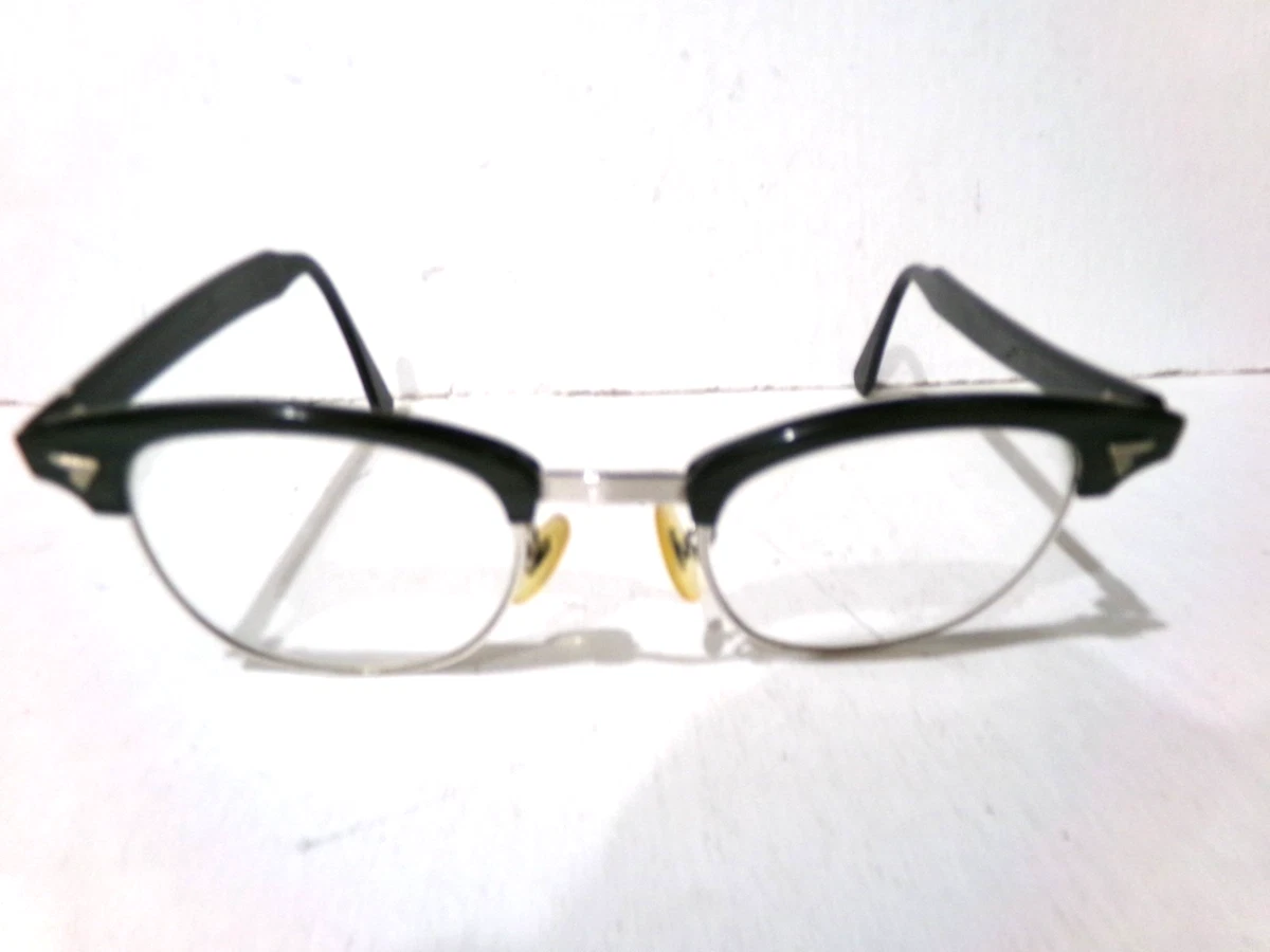 Vintage American Optical AO Cat Eye Eyeglass Frames 1950s Fadeaway Black MCM American Optical AO Vintage Black Cat Eye Eyeglasses Frames  main image 2