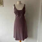 Monsoon Satin Fit & Flare Dress Size 16 Mink Beaded Straps V-Neck Wedding BNWT